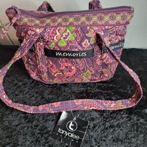 Tanya Lee Quilted Shoulder Bag Pink & Green Floral Design Zipper Closure Ideal F